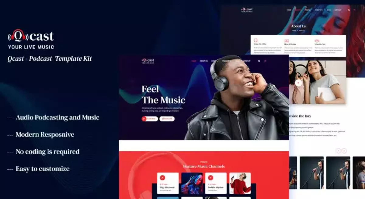 Qcast - Podcast & Music Elementor Template