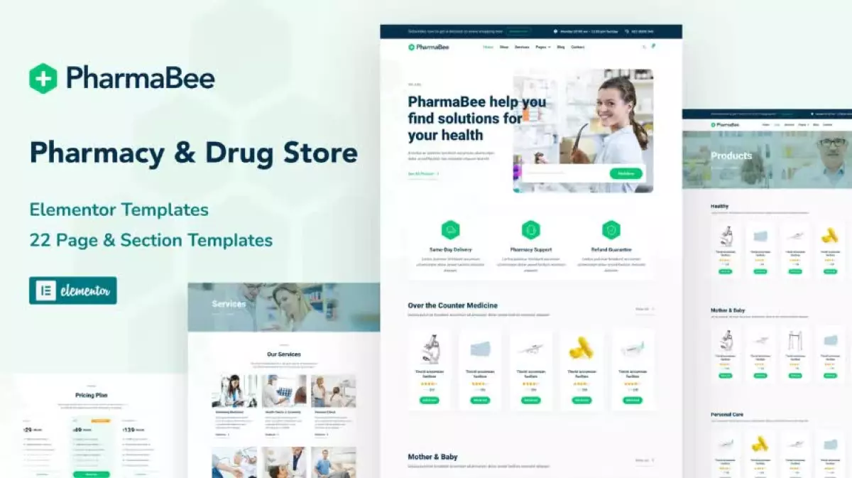 PharmaBee - Pharmacy & Drug Store Website Elementor Template