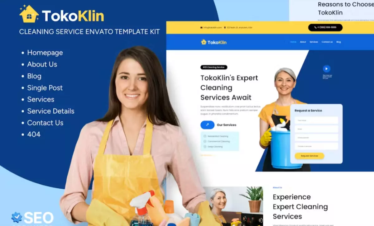 Tokoklin – Cleaning Service Business Elementor Template Kit