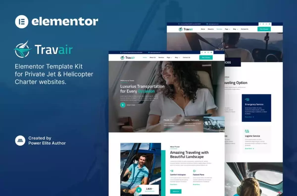 Travair - Private Jet & Helicopter Charter Elementor Template