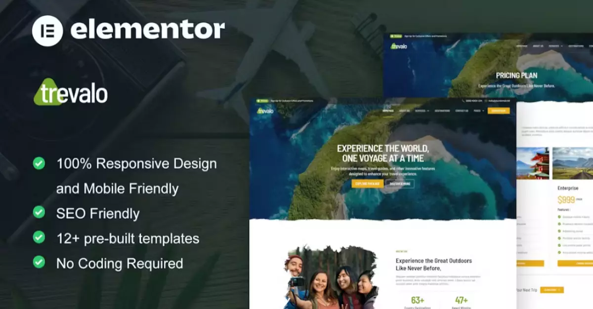 Trevalo - Travel &amp; Tour Agency Elementor Pro Template Kit