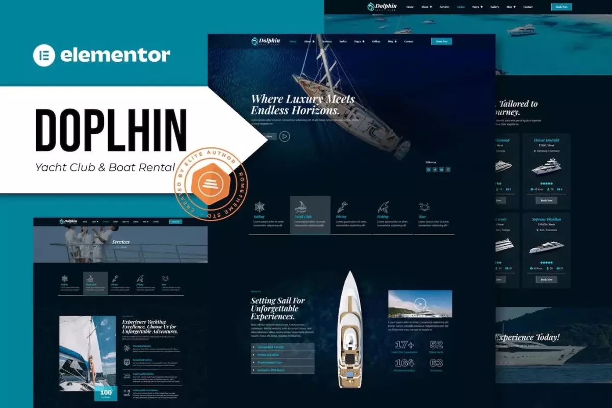 Dolphin - Yacht Club &amp; Boat Rental Elementor Pro Template