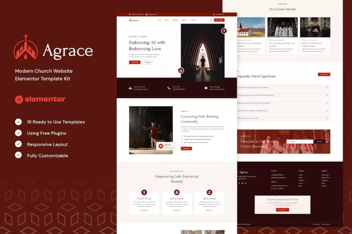 Agrace - Modern Church Website Elementor Template