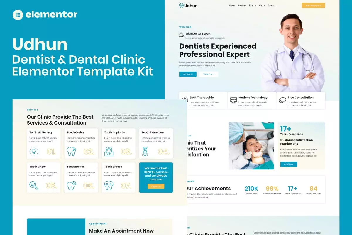 Udhun - Dentist &amp; Dental Clinic Elementor Pro Template Kit