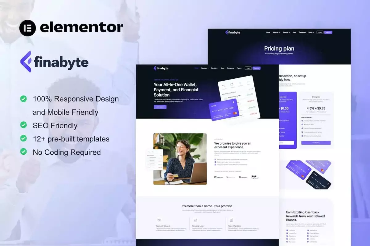 FinaByte - Saas &amp; Fintech Startup Elementor Template