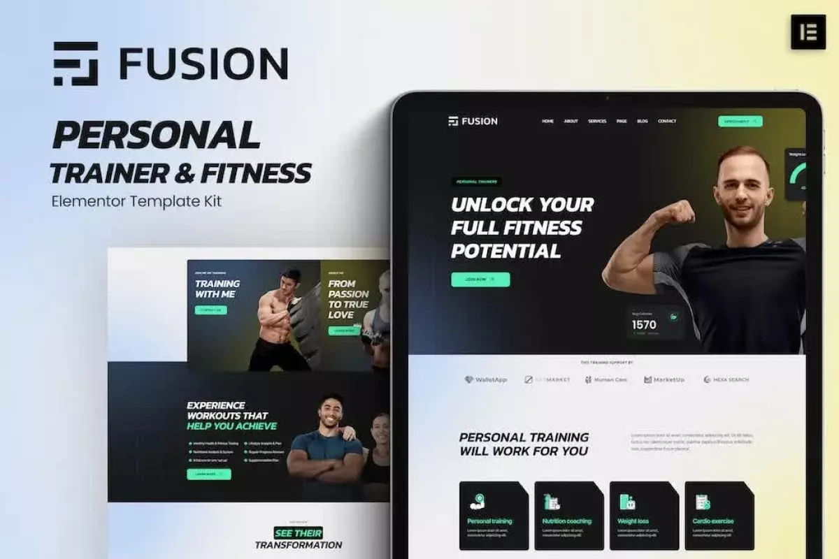 Fusion - Personal Trainer &amp; Fitness Elementor Template