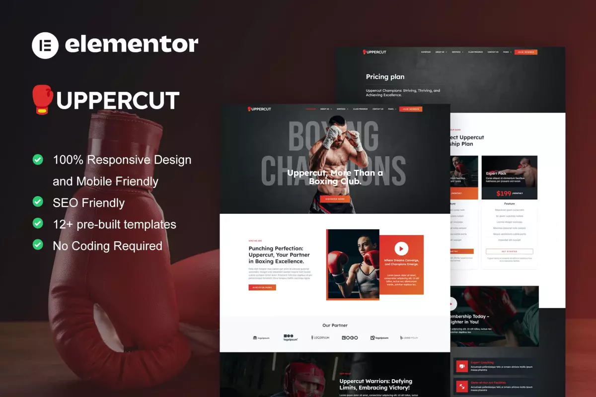 Uppercut - Boxing School &amp; Martial Arts Elementor Pro Template Kit