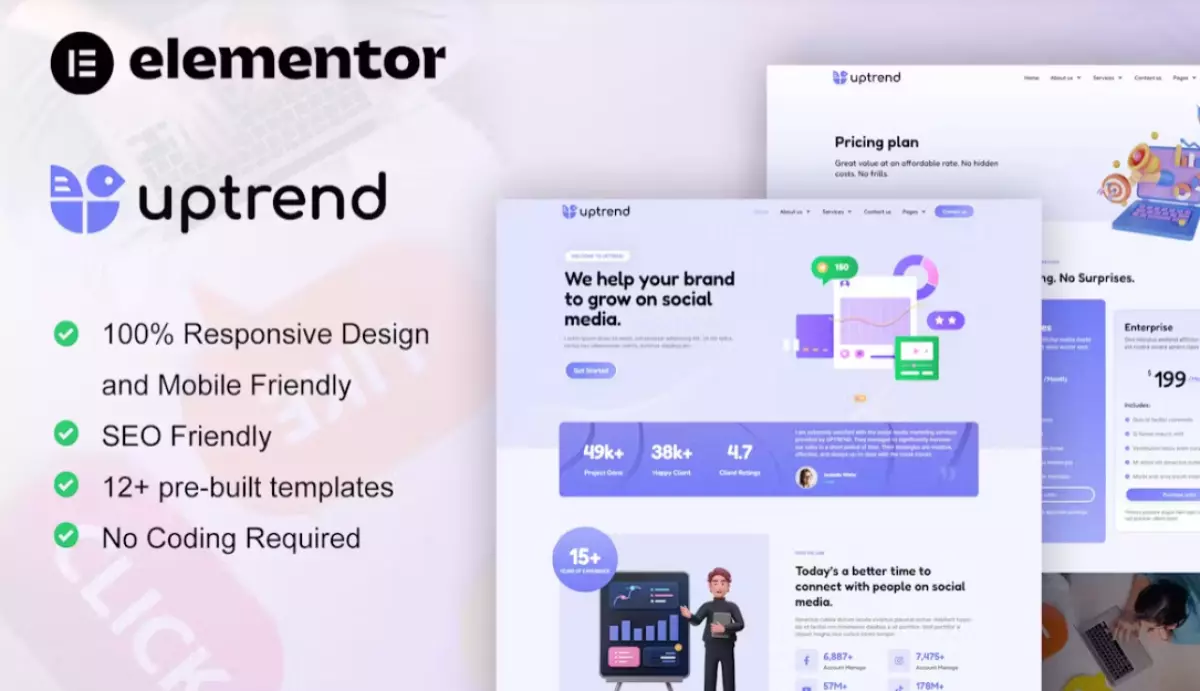 UpTrend - Social Media Marketing Agency Elementor Template Kit