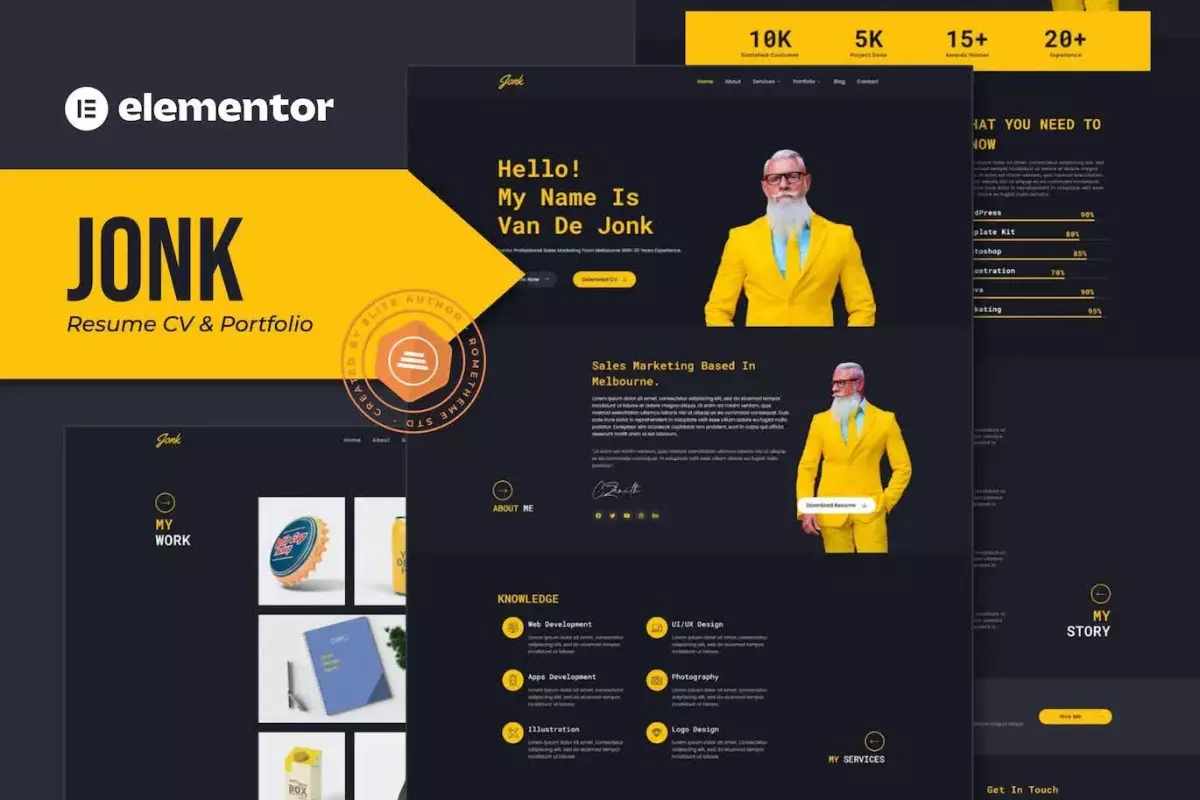 Jonk - Resume CV &amp; Portfolio Elementor Template