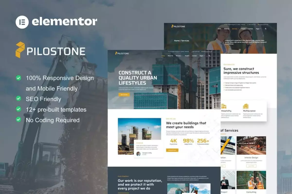 Pilostone - Construction &amp; Building Service Elementor Template