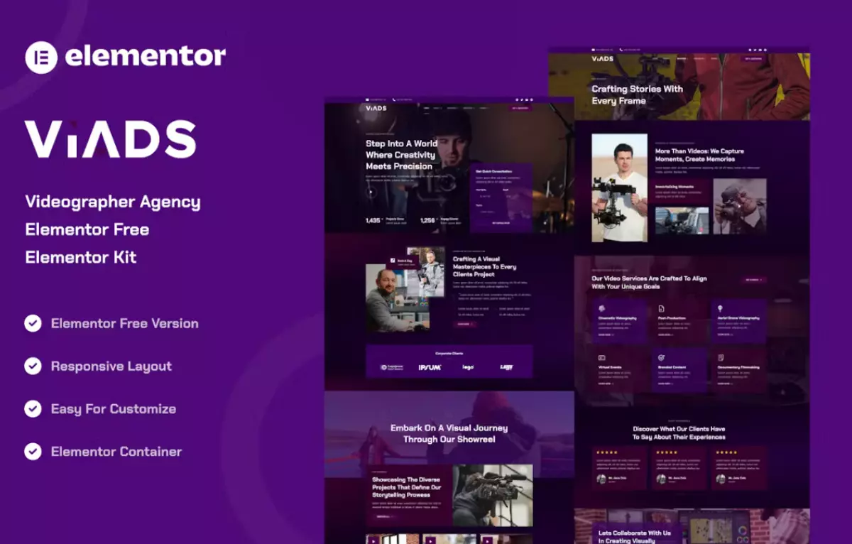 Viads – Videographer Agency Elementor Template Kit