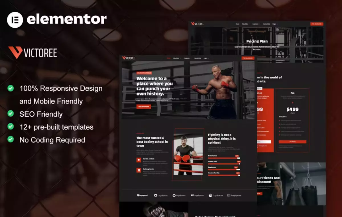 Victoree – Boxing School &amp; Martial Arts Elementor Pro Template Kit