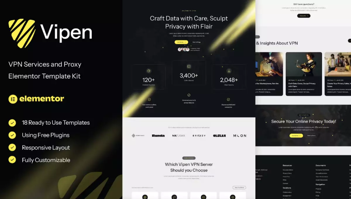 Vipen – VPN Services &amp; Proxy Elementor Template Kit