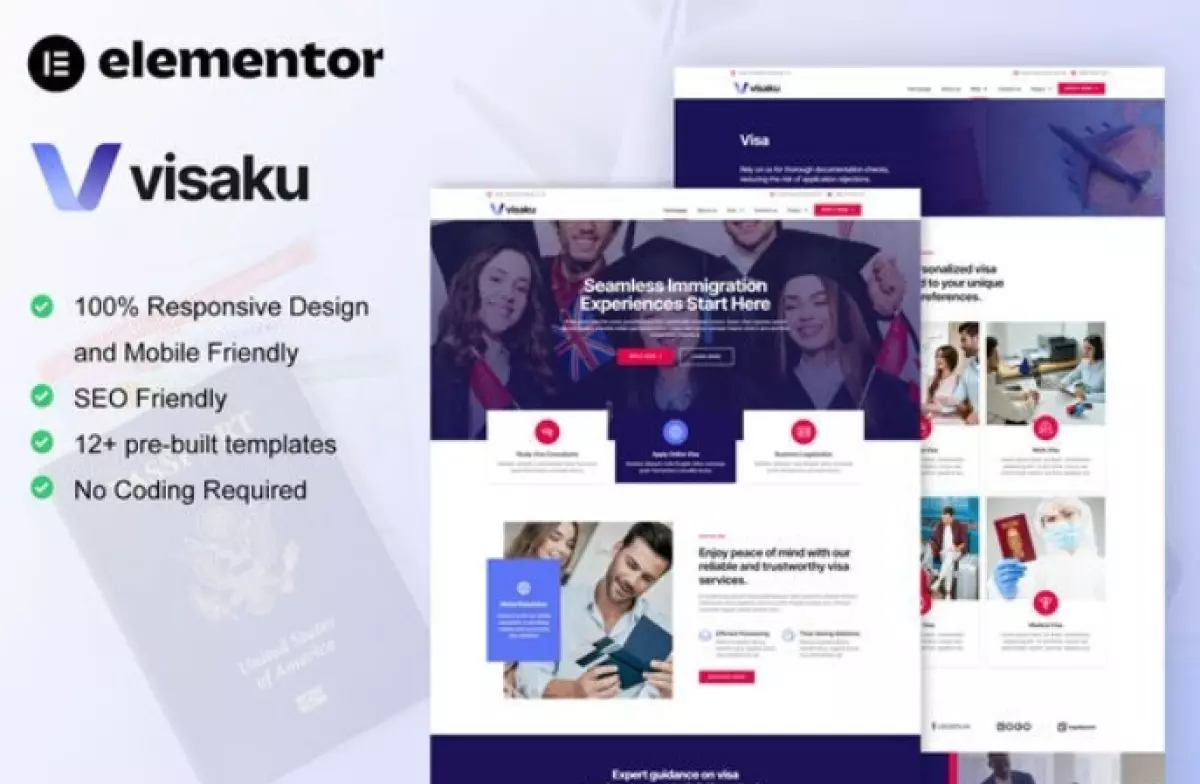 Visaku - Immigration &amp; Visa Consulting Elementor Pro Template Kit