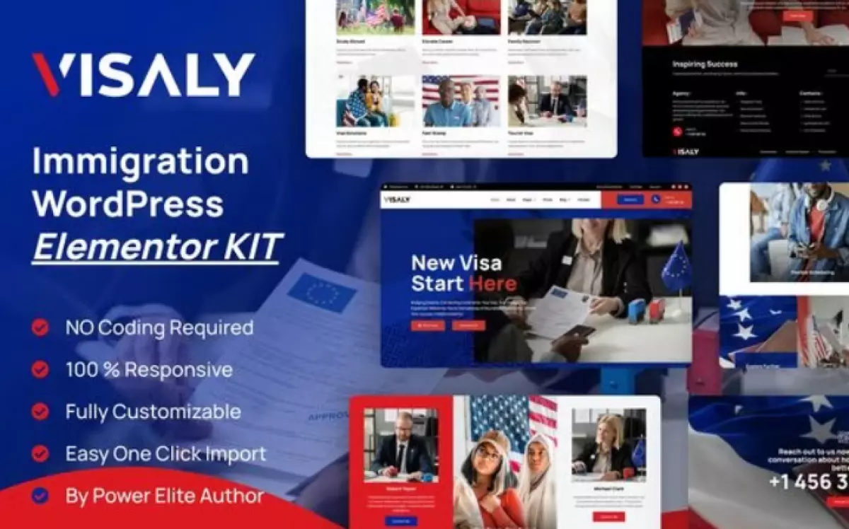 Visaly - Immigration &amp; Visa Consulting Elementor Pro Template Kit