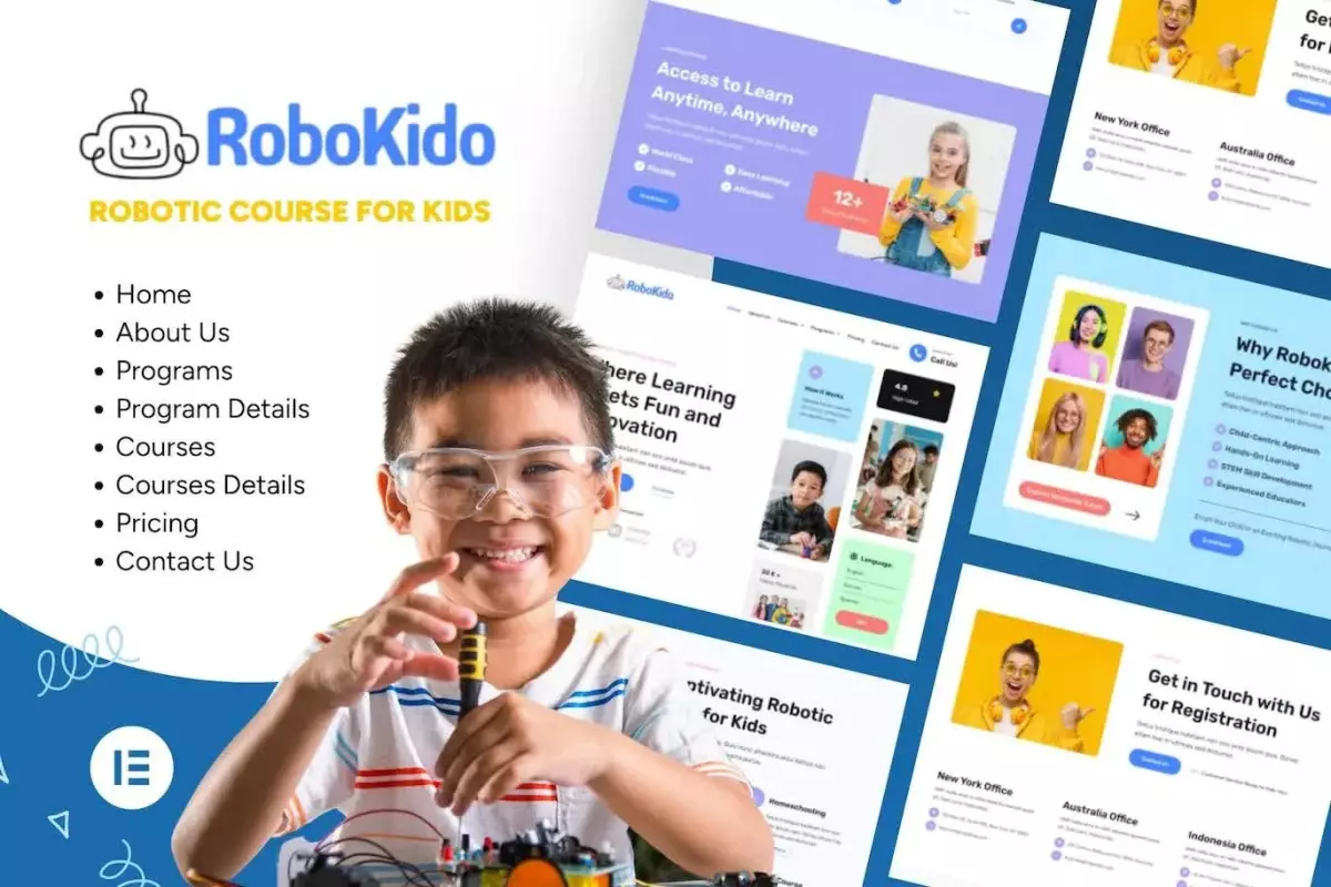 Robokido - Online Learning Courses for Kids Elementor Template