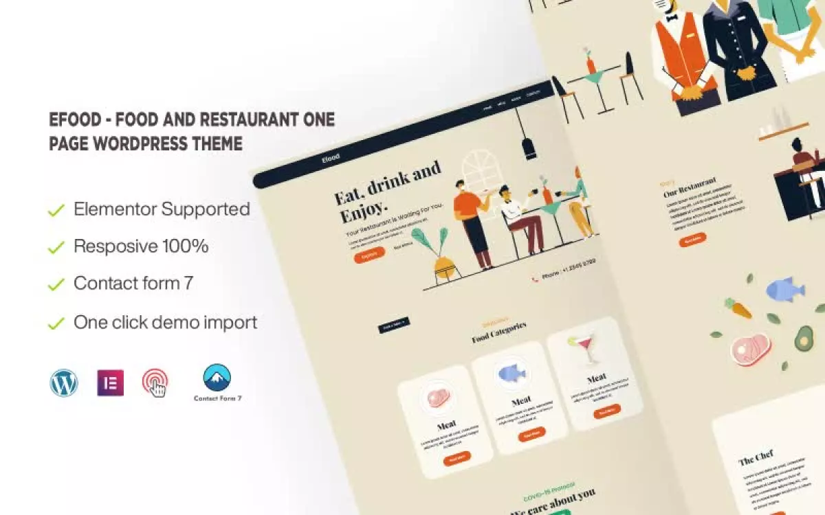 Efood - Food and Restaurant One Page WordPress Theme