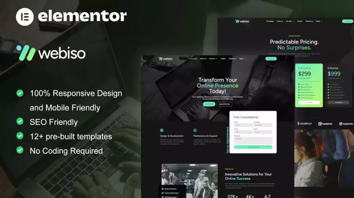 Webiso - Dark Digital Agency Elementor Template Kit