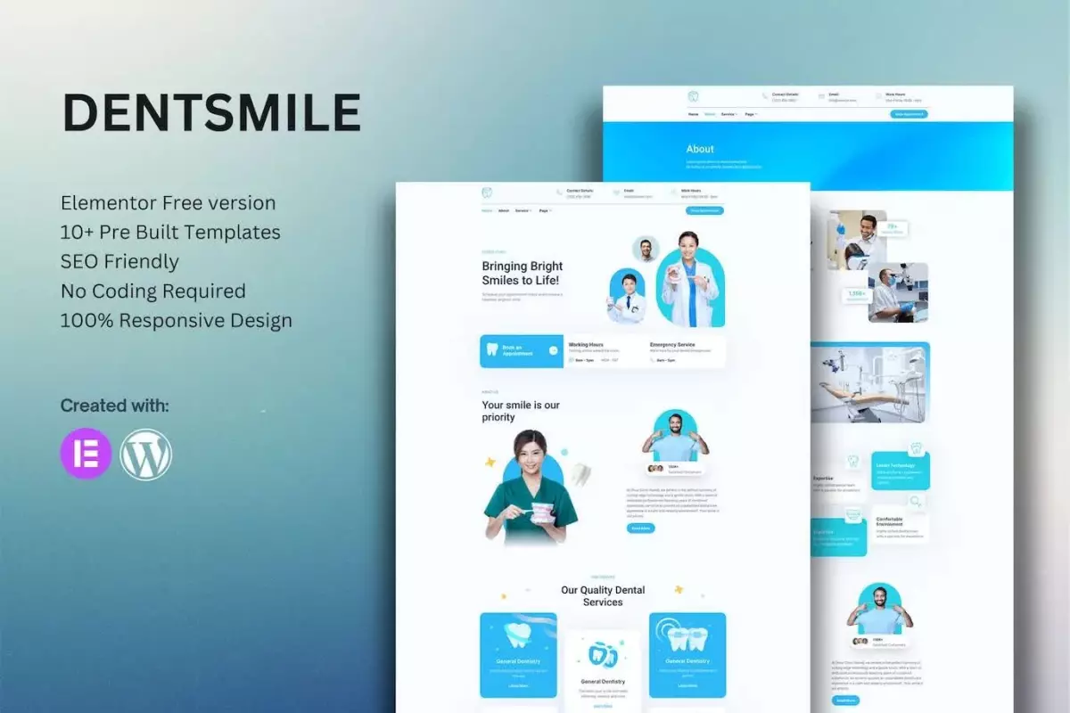 Dentsmile – Dentist &amp; Dental Clinic Elementor Template