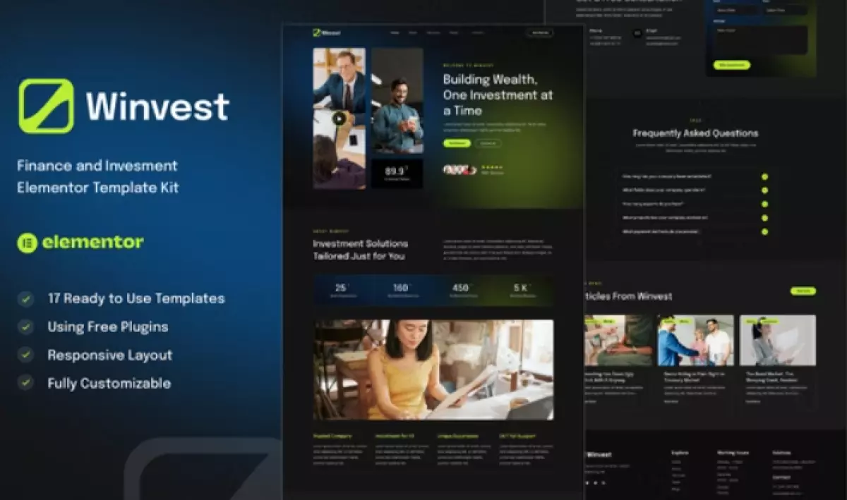 Winvest - Finance &amp; Investment Elementor Template Kit