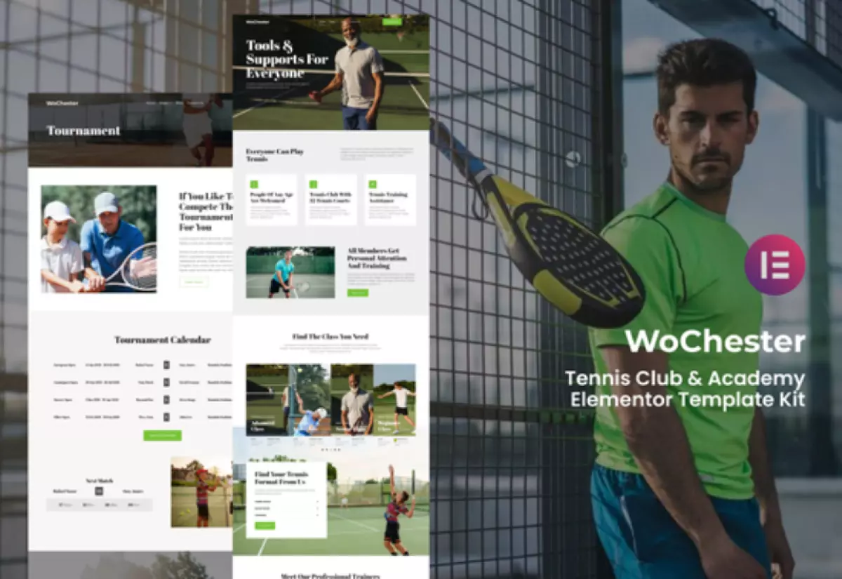 WoChester – Tennis Club &amp; Academy Elementor Template Kit