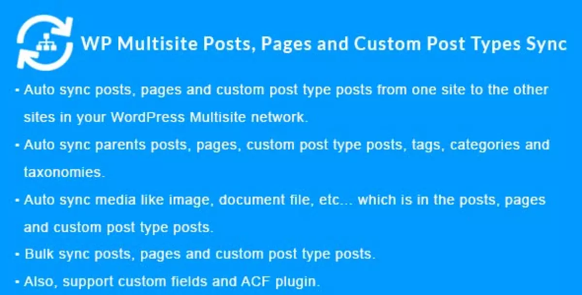 WordPress Multisite Posts, Pages and Custom Post Type Posts Sync 1.4.0