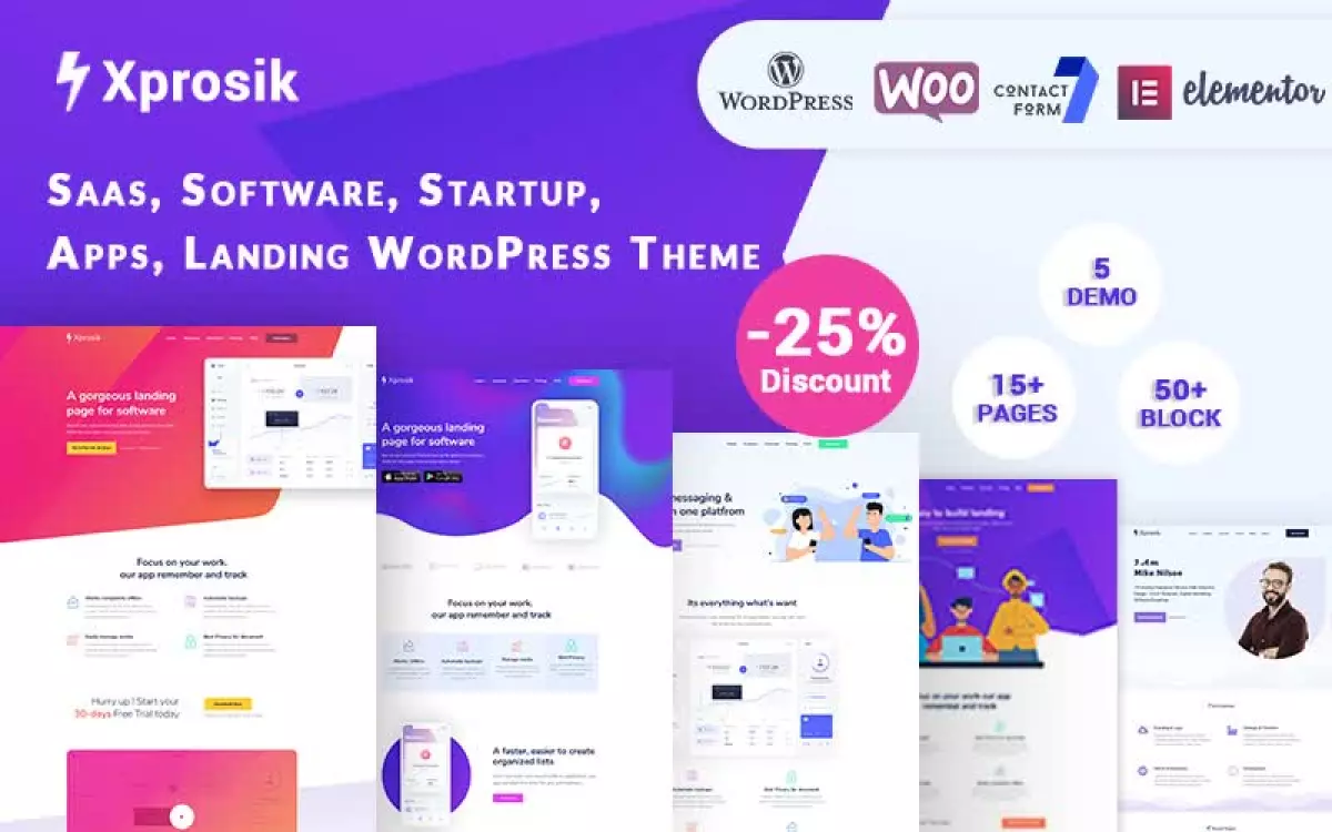 Xprosik &#8211; Saas Software App Startup Landing WordPress Elementor Theme WordPress Theme