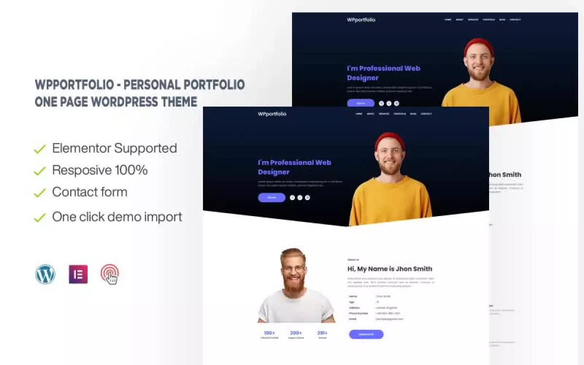 WPportfolio &#8211; Personal Portfolio One page WordPress Theme