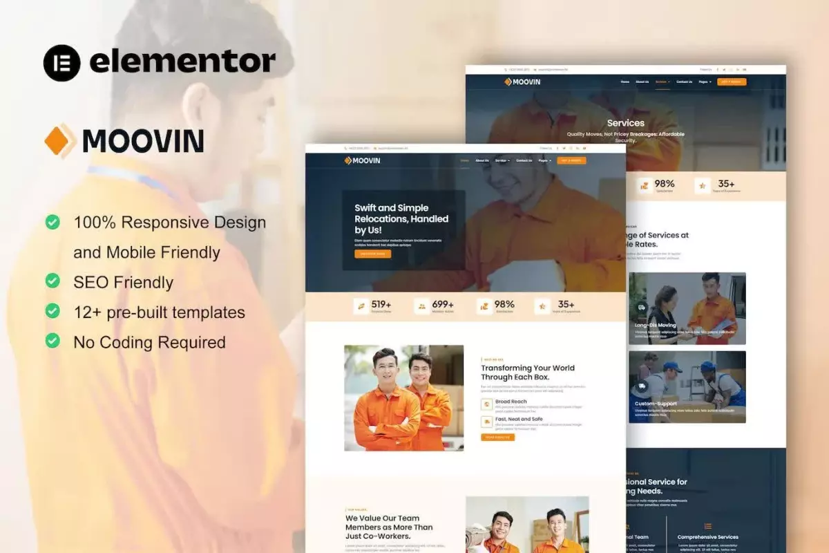 Moovin - Moving Company Elementor Pro Template