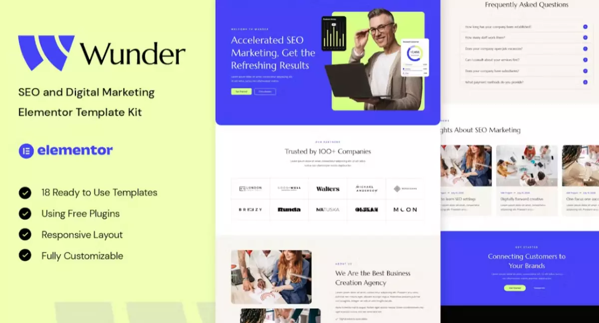 Wunder - SEO &amp; Digital Marketing Elementor Template Kit