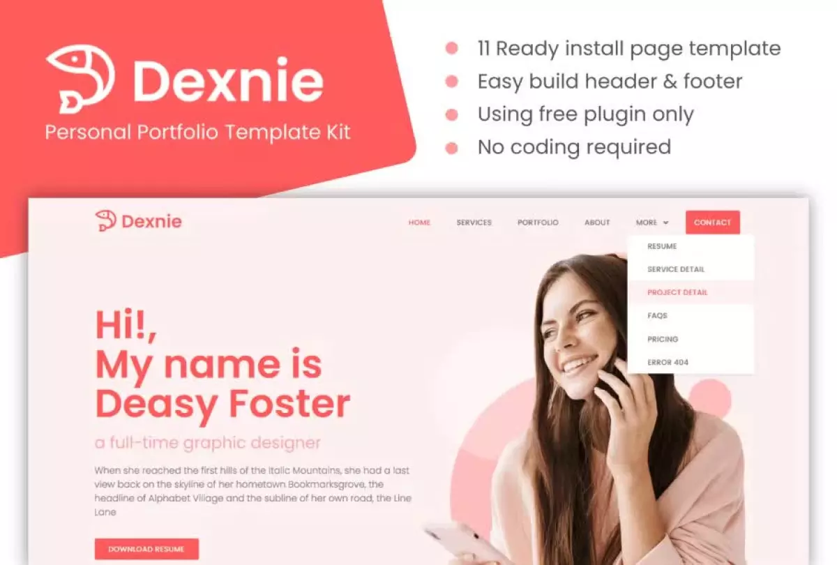 Dexnie - Personal Portfolio Elementor Template