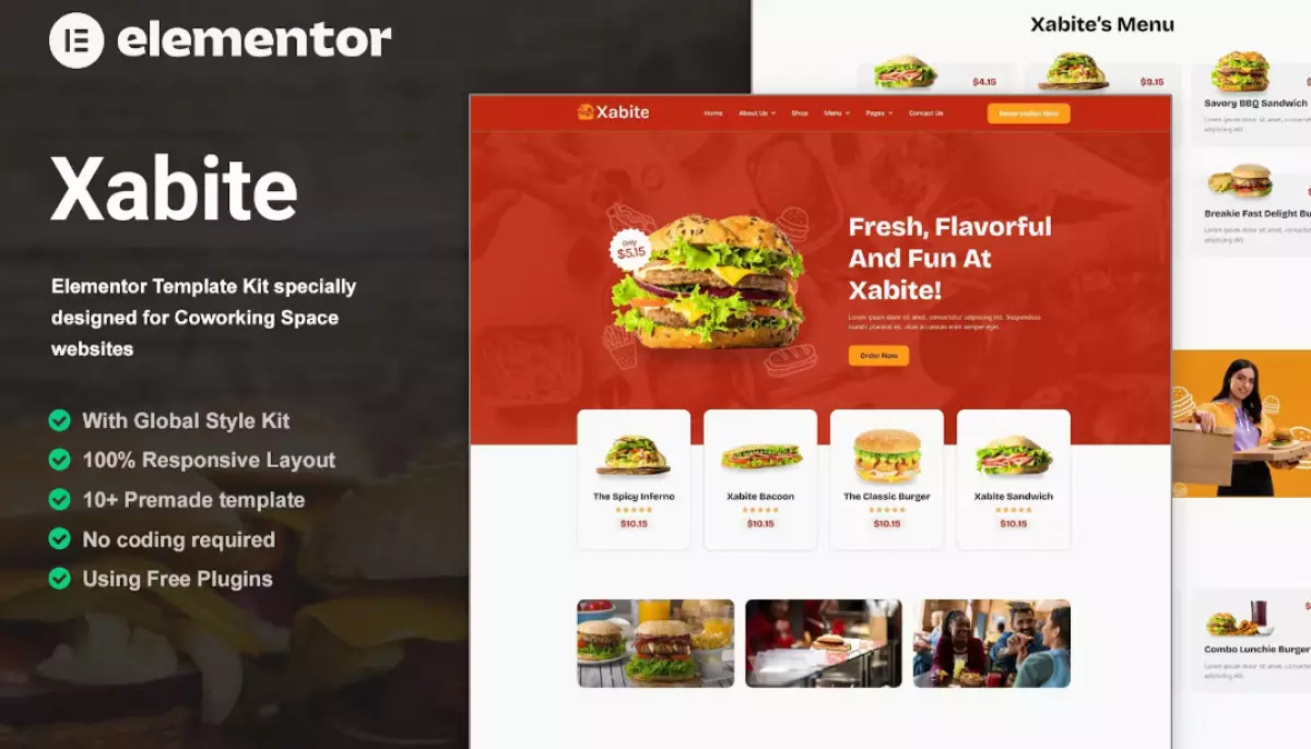 Xabite - Burger Fast Food Elementor Template Kit