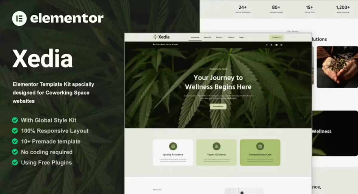 Xedia - Medical Marijuana Elementor Template Kit