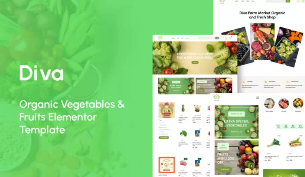 Diva - Organic Vegetables & Fruits Elementor Template