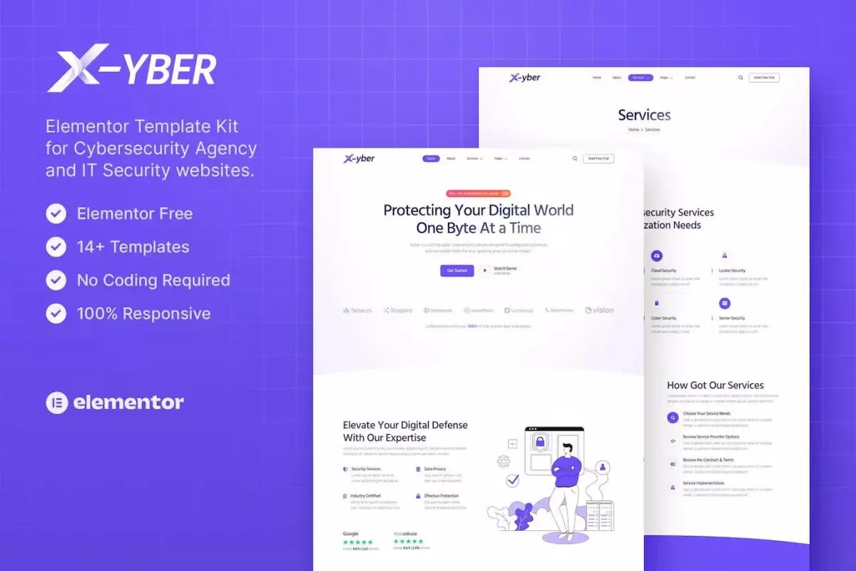 Xyber – Cybersecurity Agency &amp; IT Security Elementor Template Kit