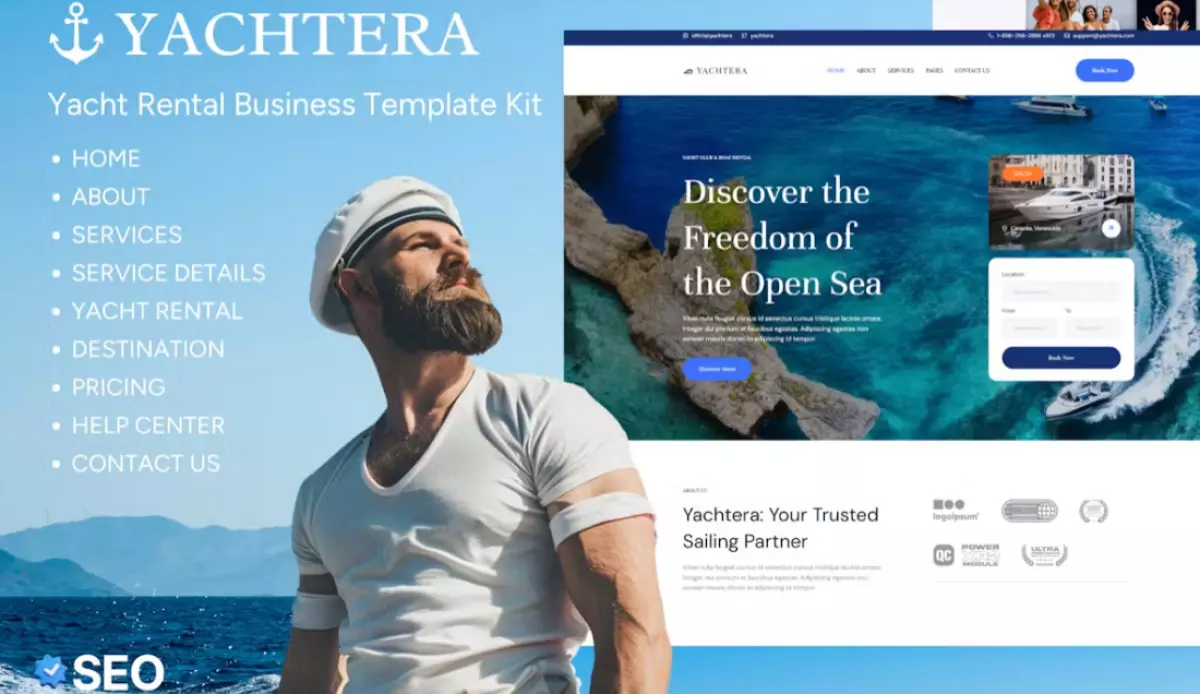 Yachtera – Yacht Club &amp; Boat Rental Elementor Template Kit