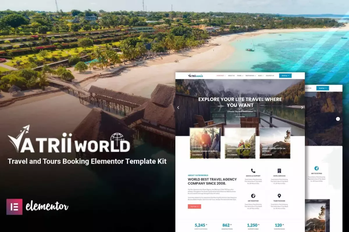 Yatriiworld – Travel &amp; Tours Booking Elementor Template Kit