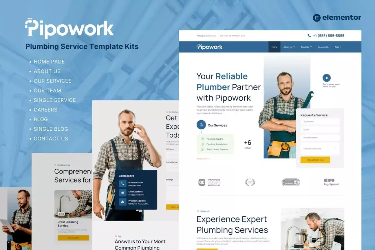 Pipowork - Plumbing Service Business Elementor Template