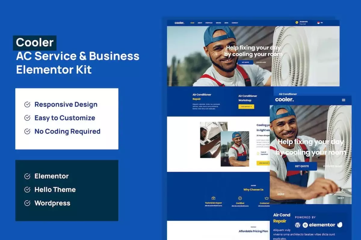 Cooler - AC Service &amp; Business Elementor Pro Template