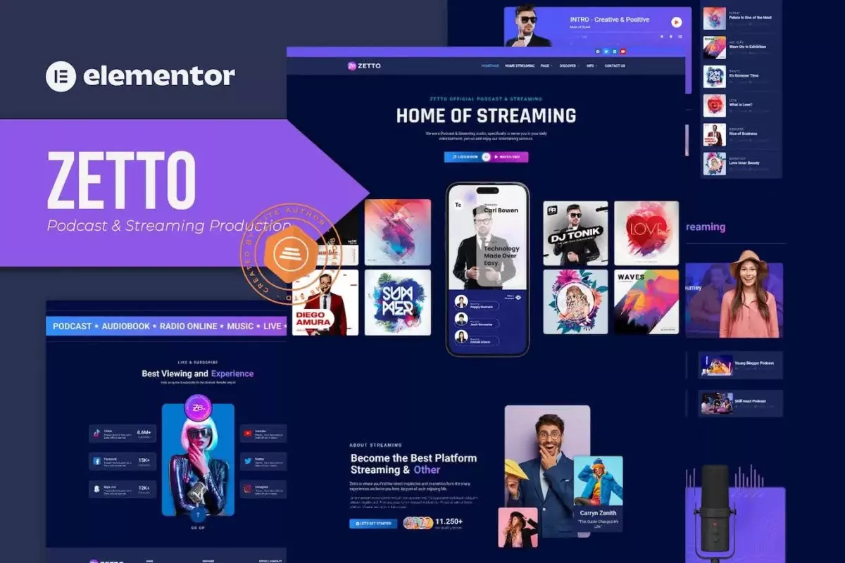 Zetto - Podcast &amp; Streaming Production Elementor Template