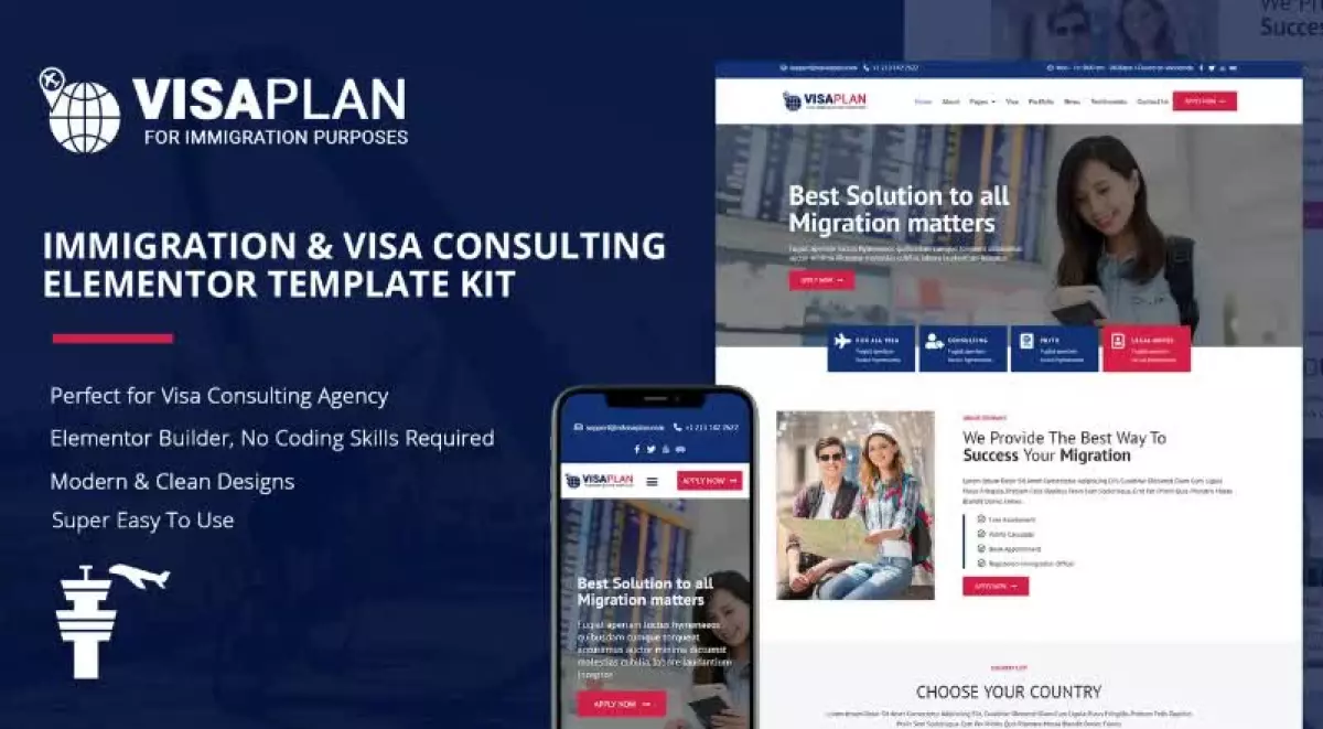 VisaPlan - Immigration & Visa Consulting Elementor Template