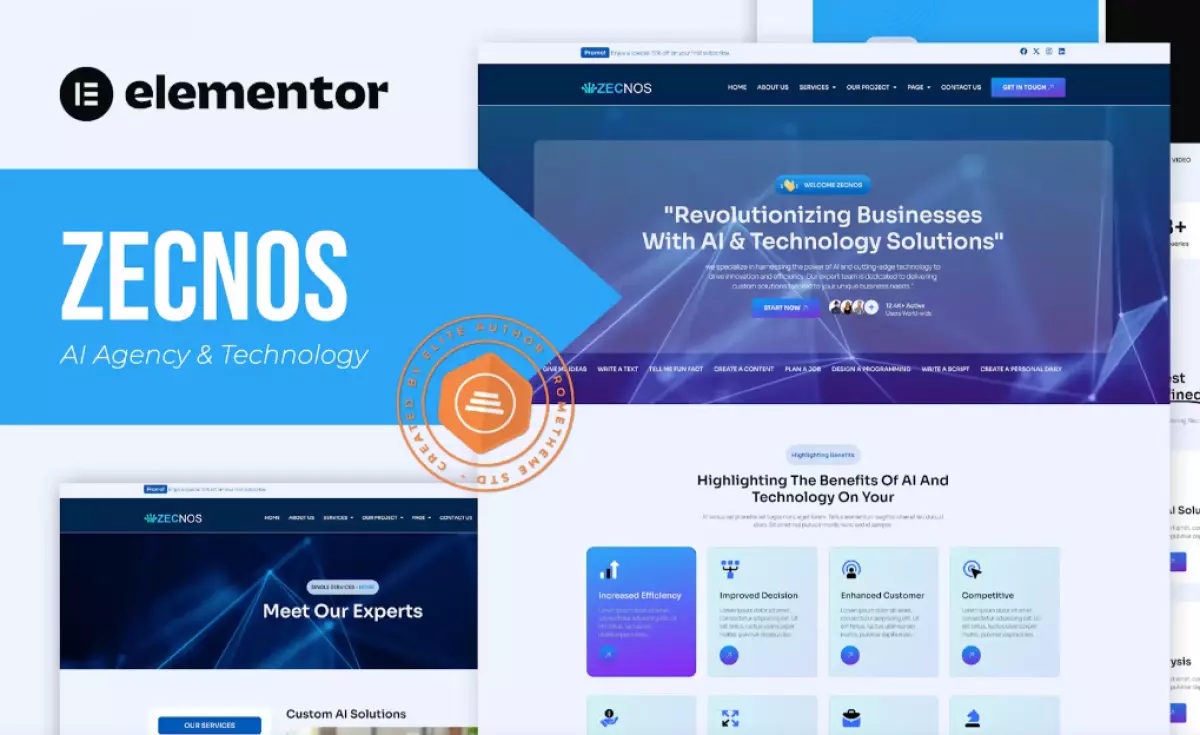 Zecnos - AI Agency &amp; Technology Elementor Template Kit