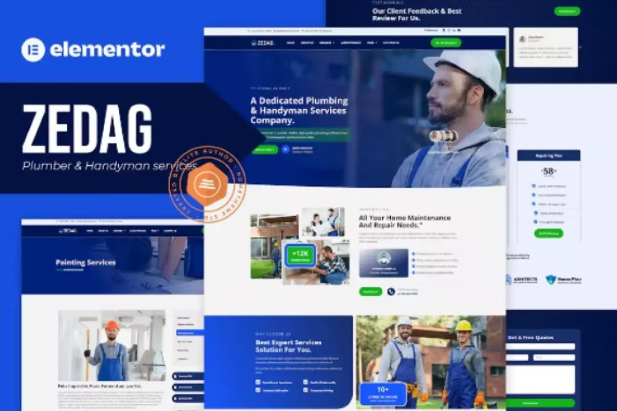 Zedag – Plumber &amp; Handyman Services Elementor Pro Template Kit