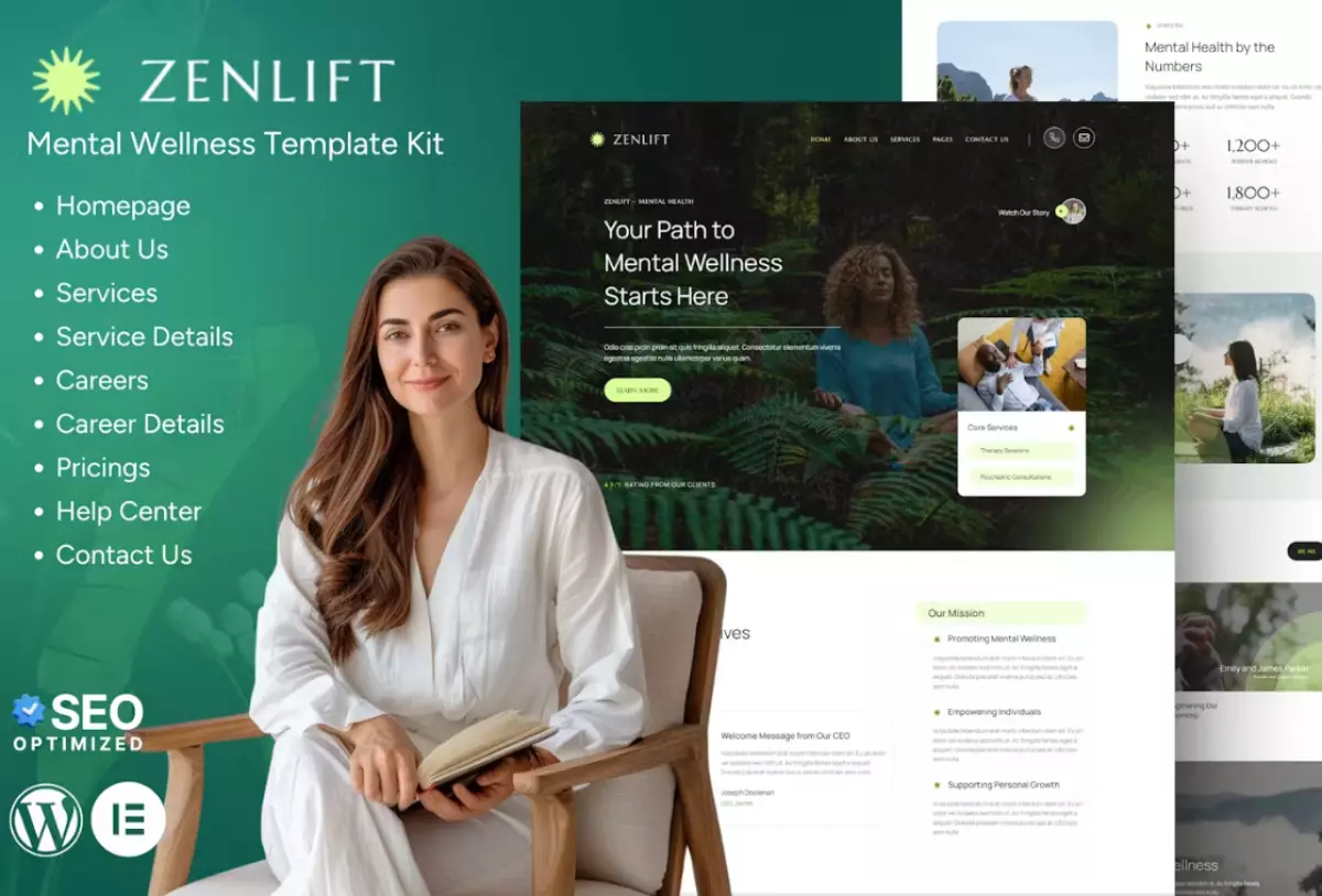 Zenlift - Mental Health Clinic &amp; Consultation Elementor Template Kit