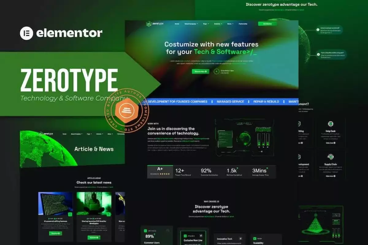 Zerotype - Technology &amp; Software Company Elementor Template Kit