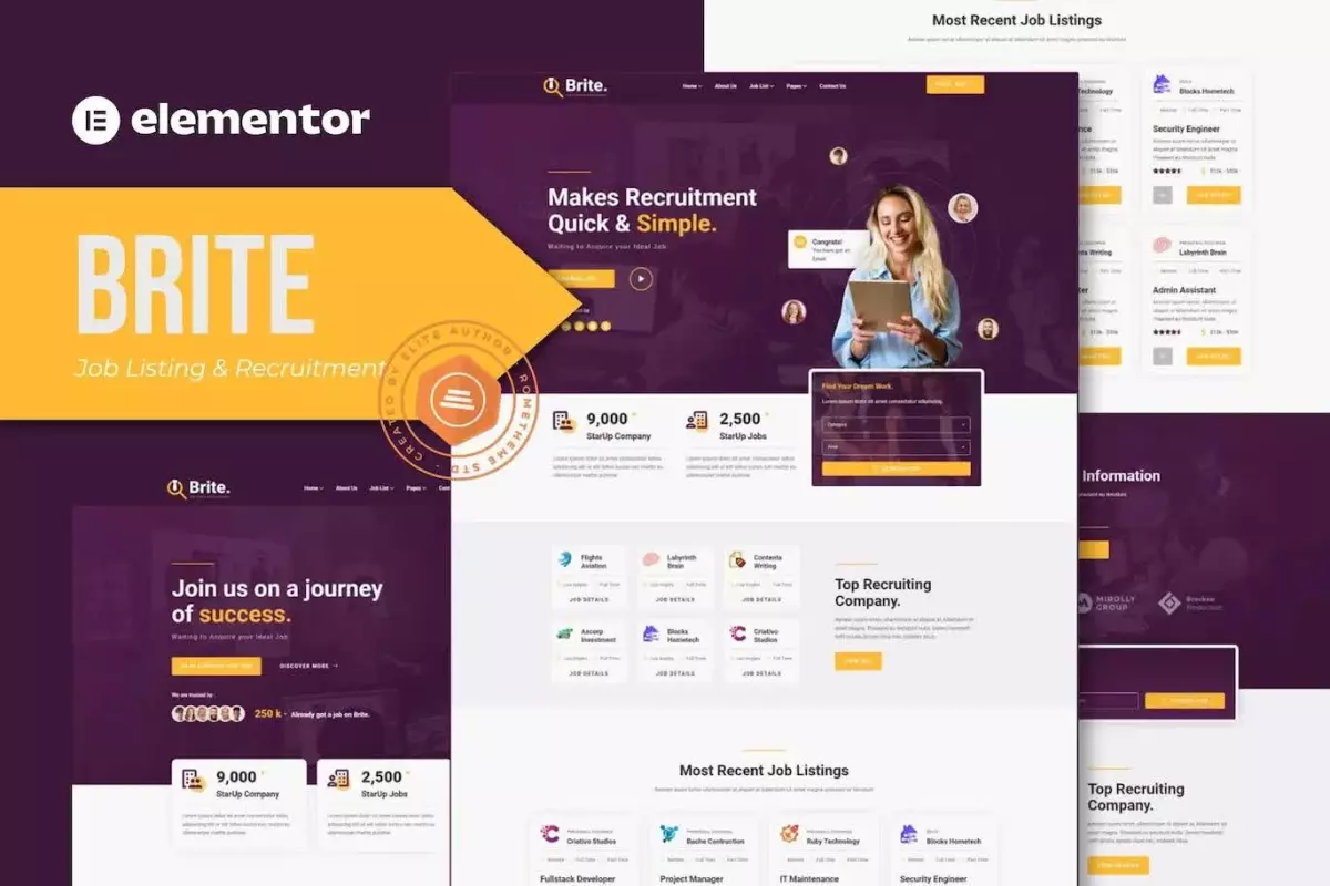 Brite - Job Listing &amp; Recruitment Elementor Template