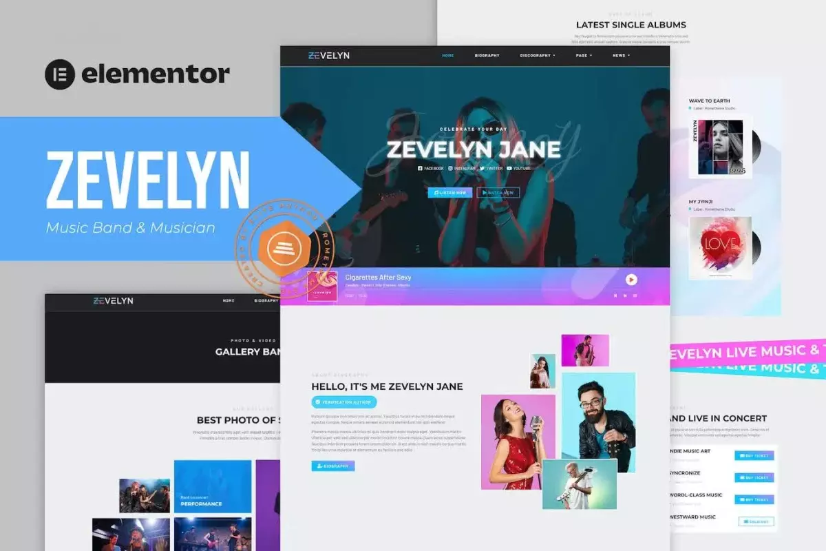 Zevelyn - Music Band &amp; Musician Elementor Tempate Kit