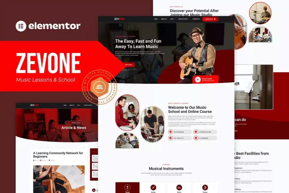 Zevone - Music Lessons &amp; School Elementor Template Kit