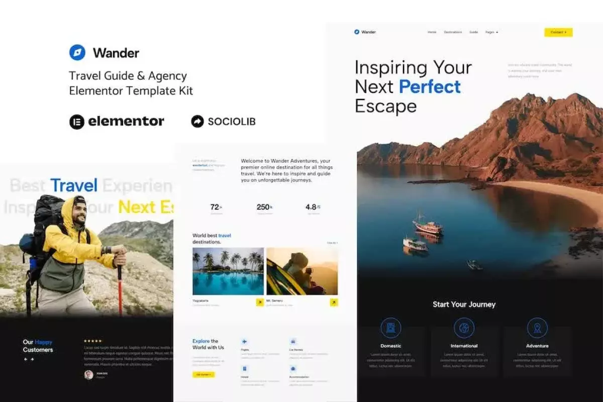 Wander - Travel Guide &amp; Agency Elementor Template