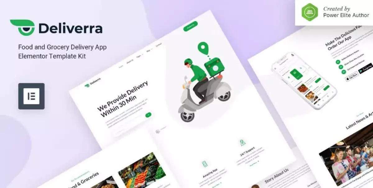 Deliverra – Food & Grocery Delivery App Elementor Template